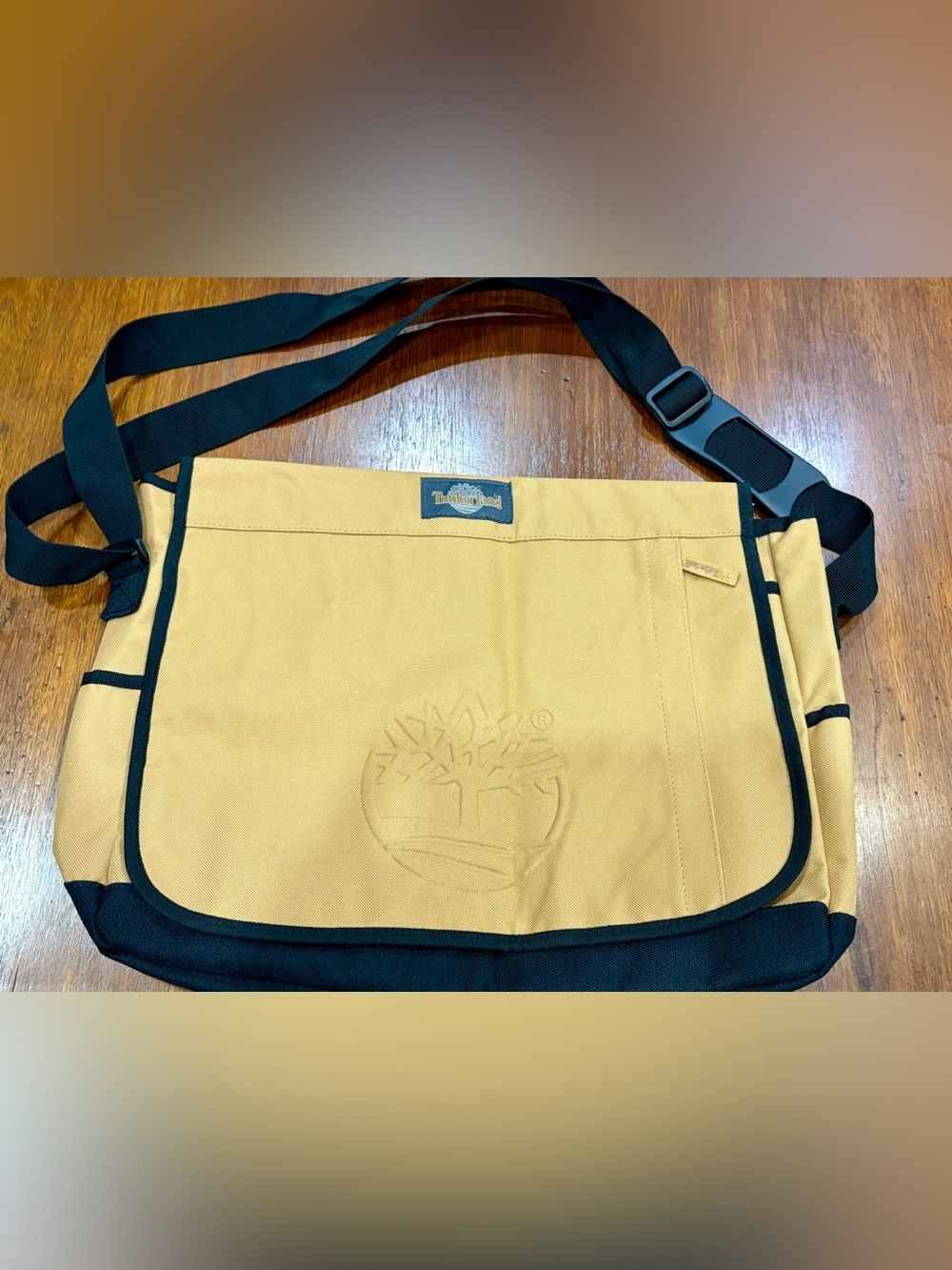 Vintage 90s TIMBERLAND Canvas Messenger Bag - Tan Black w Logo